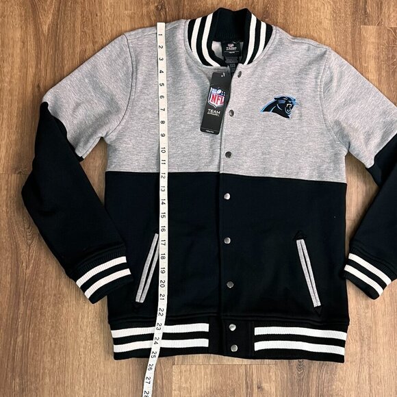 NEW Carolina Panthers NFL Team Apparel Youth Black Grey Letterman Jacket Sz L - Picture 6 of 13